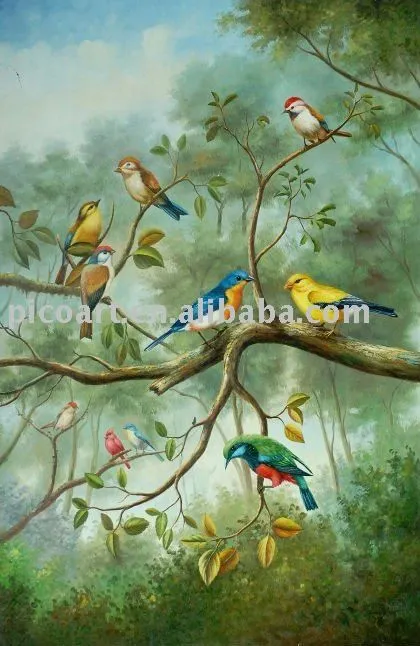 De aves y el paisaje pintura al óleo-Pintura y Caligrafía ...