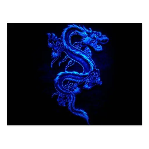 azul-dragón-negro-fuego postal | Zazzle