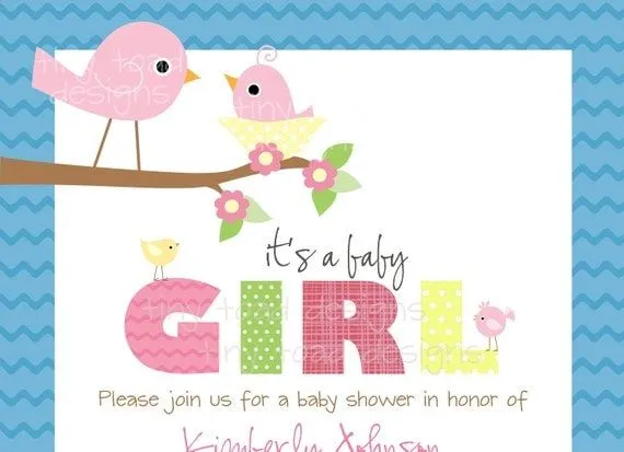 Baby Birds Baby Shower Invitations Baby Girl por TinyToadDesigns