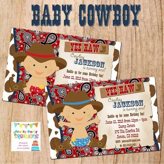 BABY COWBOY invitation first birthday or by PrettyPartyCreations