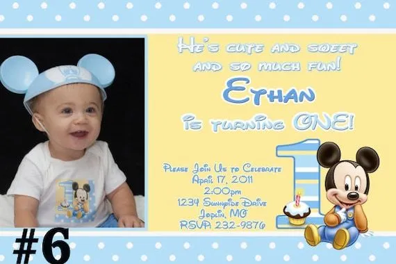 Baby Mickey Mouse First Birthday Invitation by LetsPartyShoppe