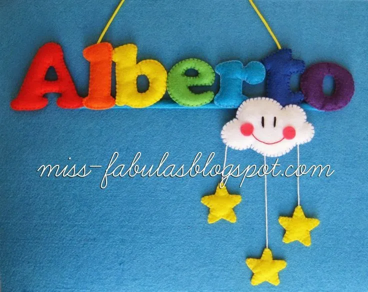 Baby name felt rainbow, cloud and stars - Nombre bebe con arco ...