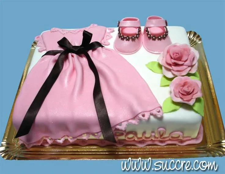 Baby shoes and baby dress cake for a baby shower - Tarta zapatos ...