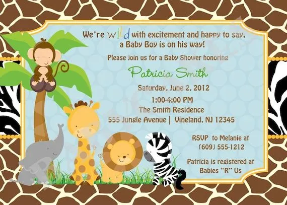 Tarjetas para baby shower de safari - Imagui