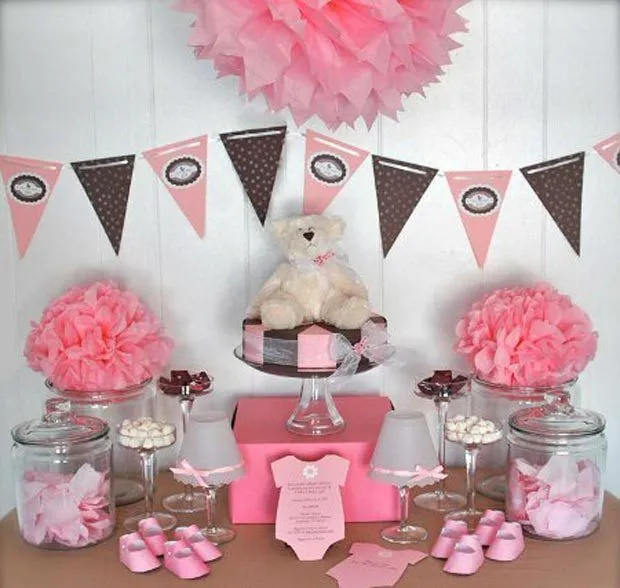 baby shower, flores, tonos rosas, adornos para la mesa de pastel o ...