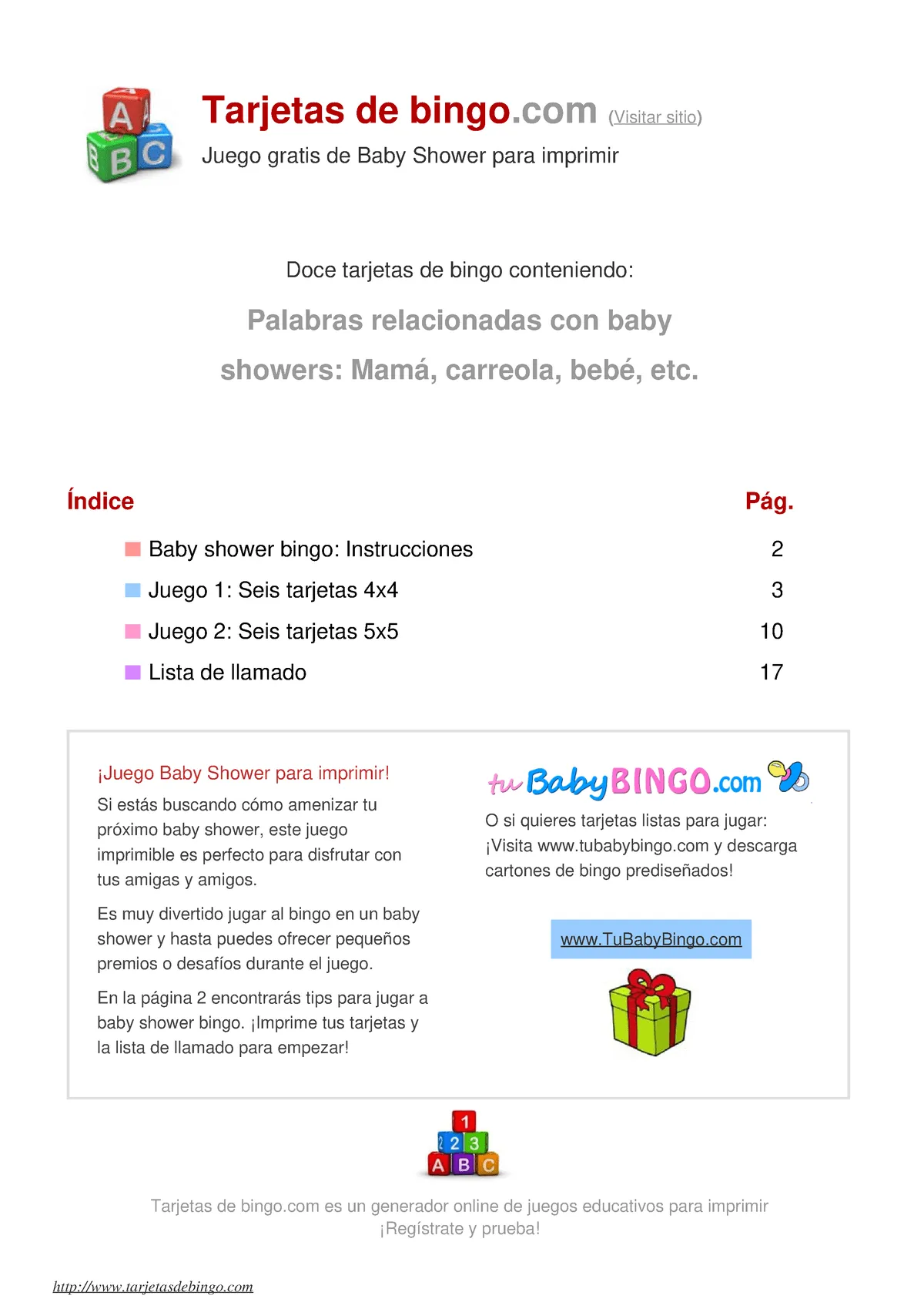 Baby shower para imprimir gratis - O si quieres tarjetas listas para jugar:  ¡Visita tubabybingo - Studocu