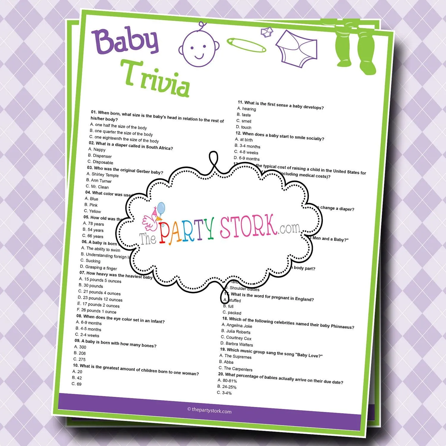 Baby Shower Trivia Game with Questions and Facts, PRINTABLE, Many more ...