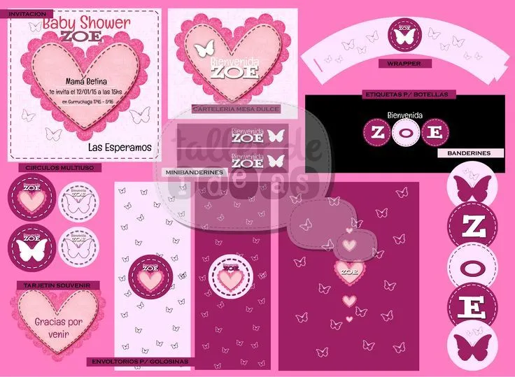 Baby Shower Zoe / Temática: Corazones y mariposas - Diseño de ...