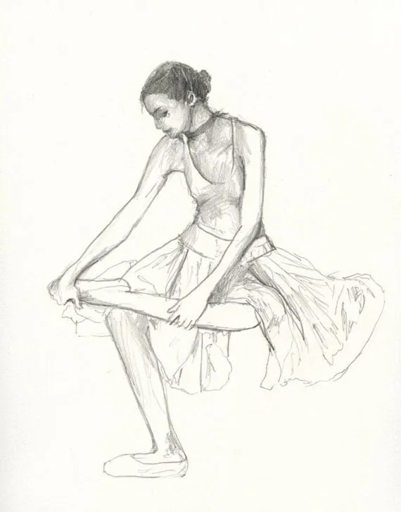 Bailarina VI Original lápiz dibujo clásico por BornInScotland