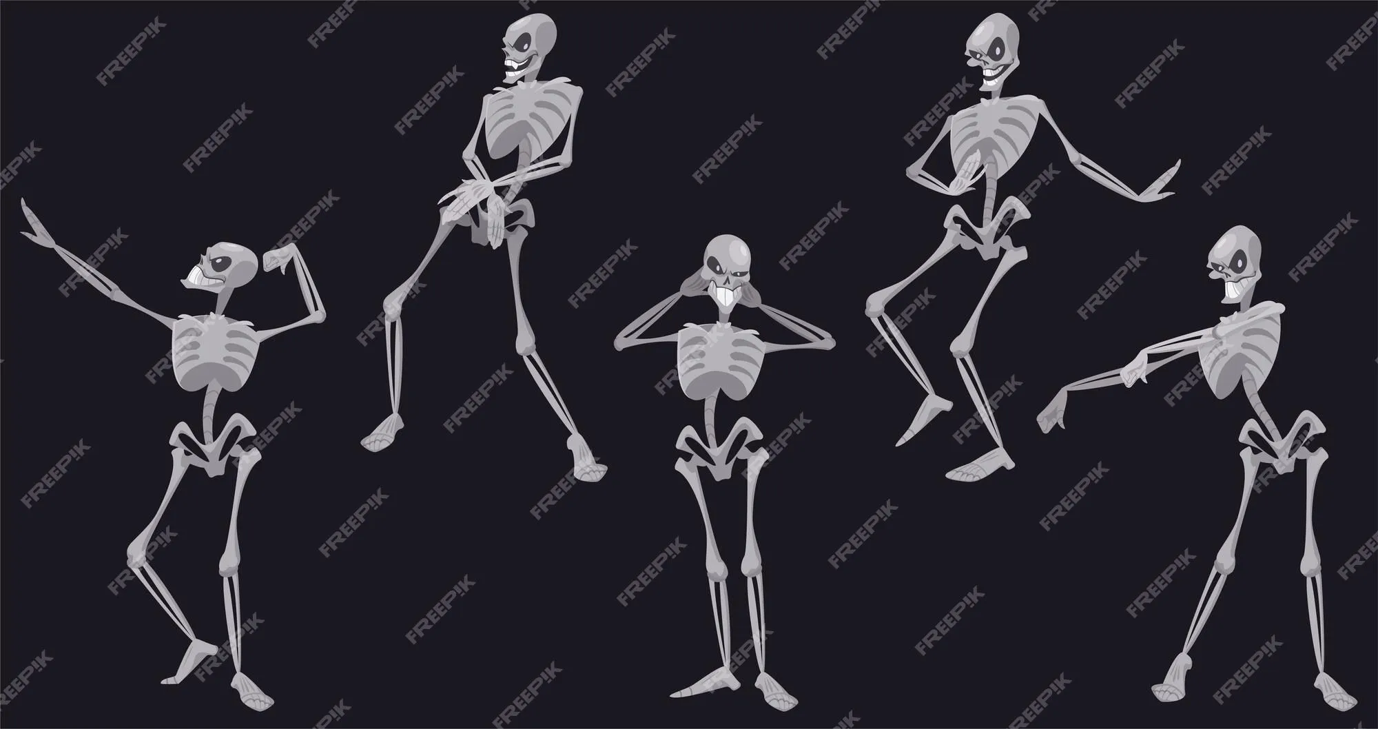 Baile de esqueletos, divertidos personajes muertos de halloween o mexicano  dia de los muertos bailando, calaveras y huesos moviendo el cuerpo al ritmo  de la música, fiesta disco, ilustración vectorial de dibujos