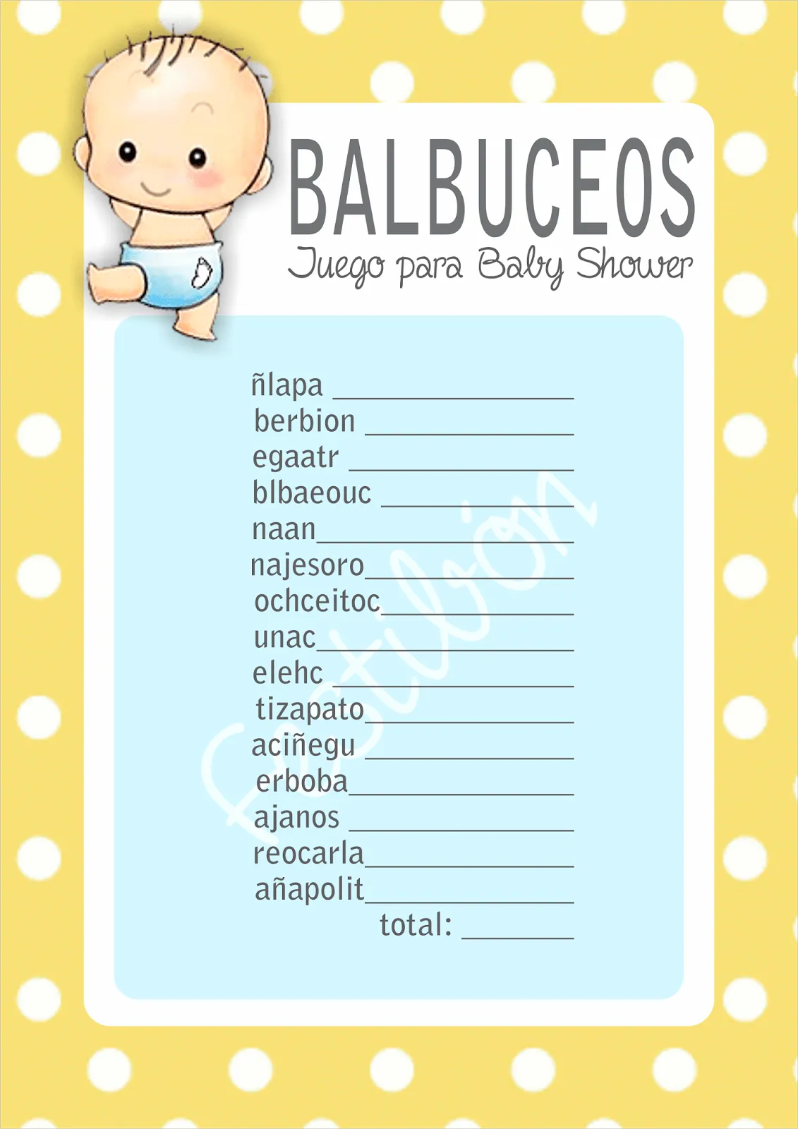 Balbuceos │ Juegos para baby shower para imprimir | JUEGOS DE ...