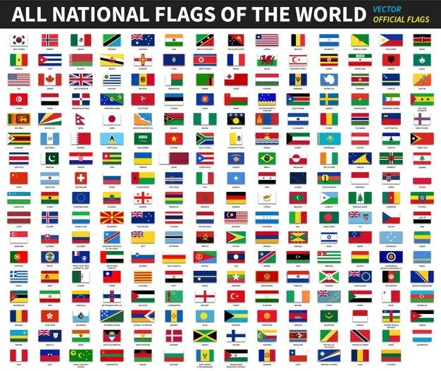 Banderas de los estados miembros de las naciones unidas banderas nacionales  planas de los países de las naciones unidas onu | Vector Premium