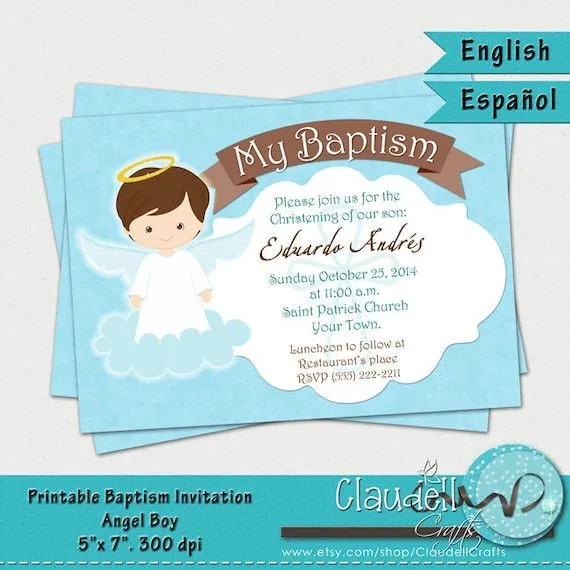 Invitación para imprimir de bautismo Angel Boy / por ClaudellCrafts
