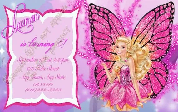 Invitaciónes de cumpleaños barbie mariposa - Imagui