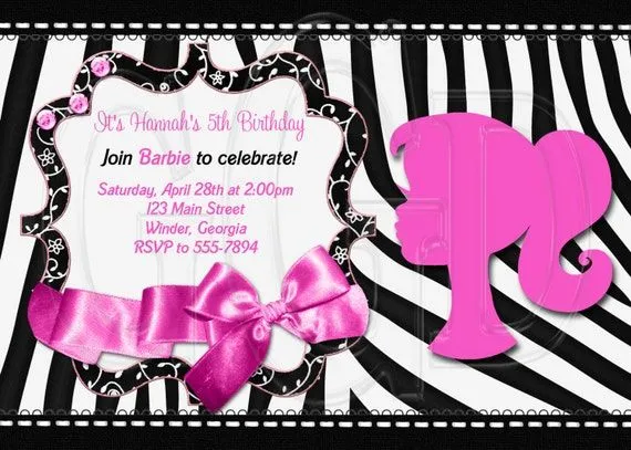 Barbie silueta invitación Zebra Digital por graciegirldesigns77