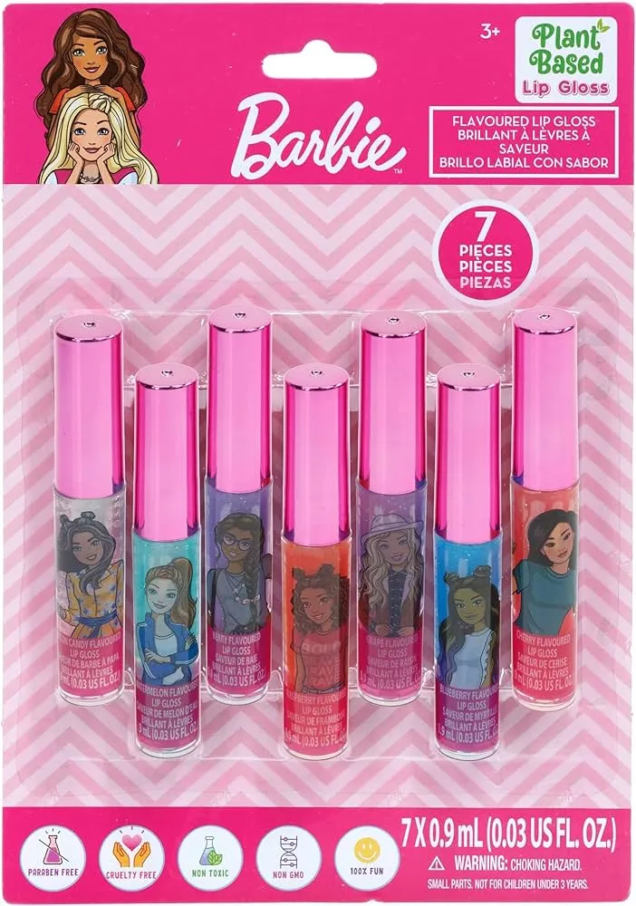 Barbie – Townley Girl Super Sparkly 7 piezas Favor de fiesta Juego de  maquillaje de brillo de labios a base de plantas para niñas y niños  pequeños, perfecto para fiestas, fiestas de