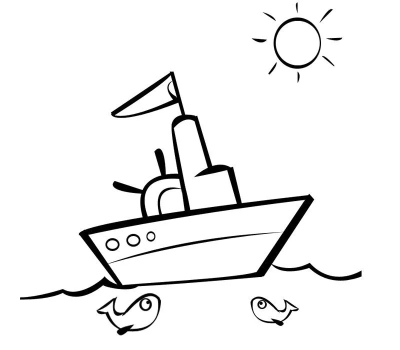 Barco navegando en un día soleado para imprimir y colorear Barco navegando en un día soleado para imprimir y colorear