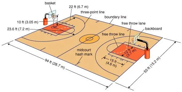 Imagen de la cancha de baloncesto con sus medidas - Imagui