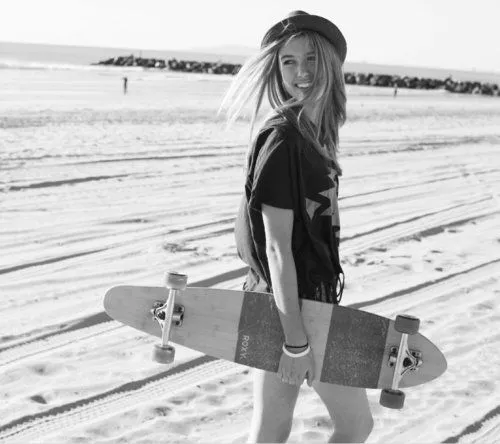 beach, black and white, girl, photography, skate - inspiring ...