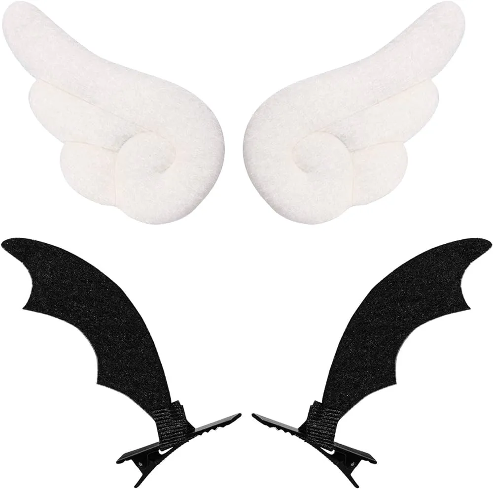 BeauPretty Angel Wings Horquillas para el pelo con diseño de alas de ángel,  para niñas y mujeres, 2 pares (patrón de ángulo blanco + patrón de demonio  negro). : Amazon.com.mx: Salud y