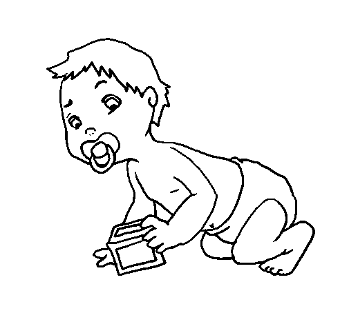 Bebé con chupete juega con un cubito