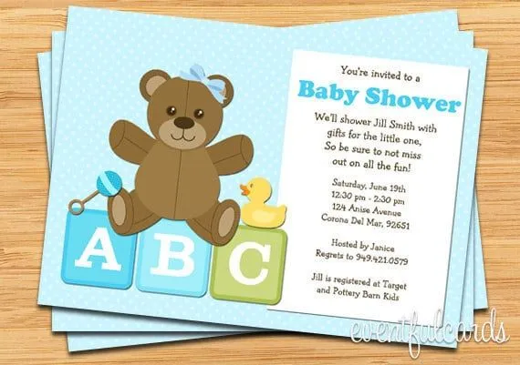 Bebé ducha invitación osito sonajero y Ducky por eventfulcards