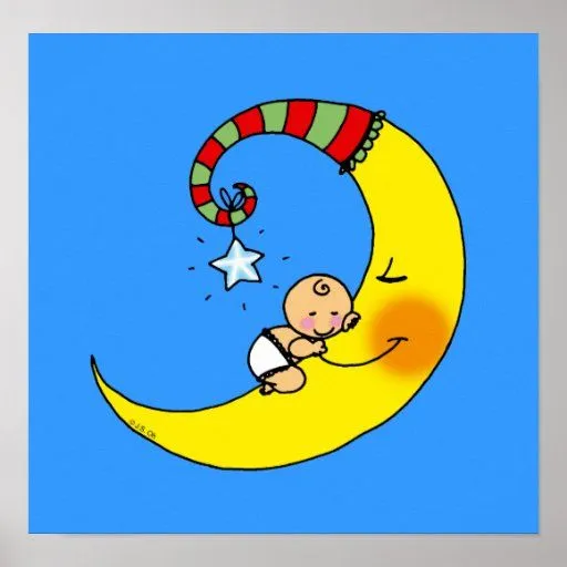 Bebé durmiente en la luna posters | Zazzle