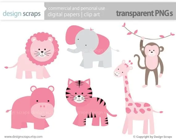 Bebé niña clip arte rosa salvaje selva safari zoo por designscraps