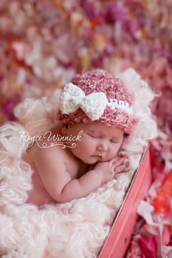 Bebé niña Crochet sombrero rosa gorro blanco por BabiesBugsAndBees
