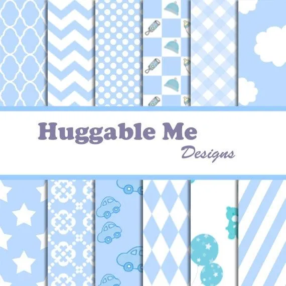 Bebé niño Scrapbook papel patrones azules por HuggableMeDesigns