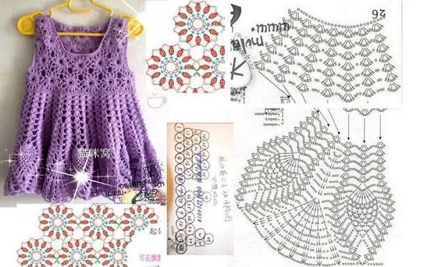 Tejido Facil: Patrón: Vestido lila con flores divino! | Crochet ...