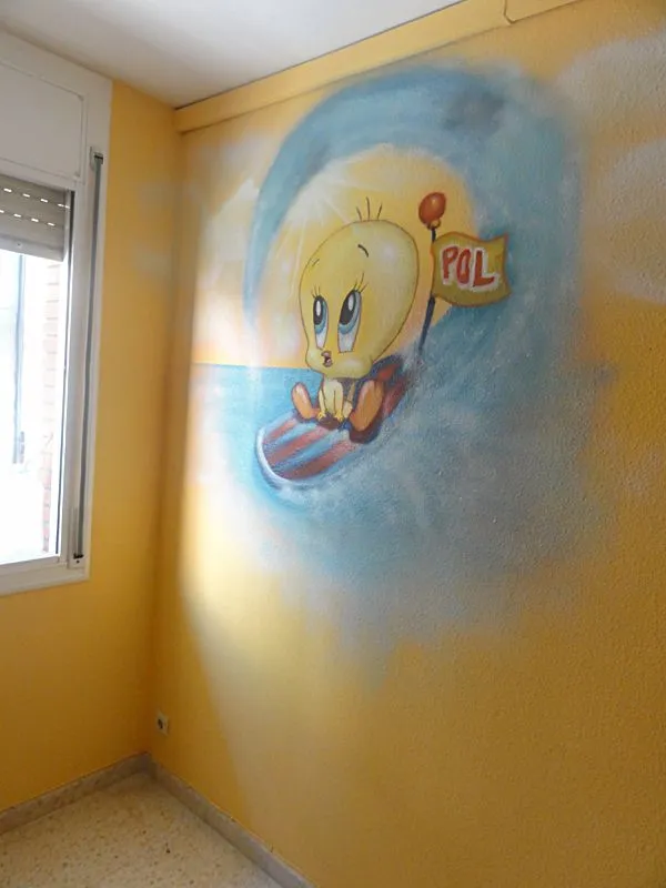 Berok Graffiti profesional: Mural de Piolin y Silvestre bebes