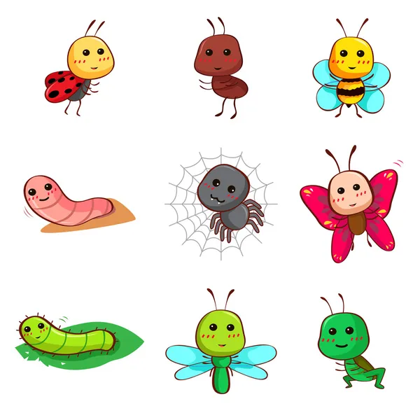 Bichos e insectos de dibujos animados lindo — Vector stock ...