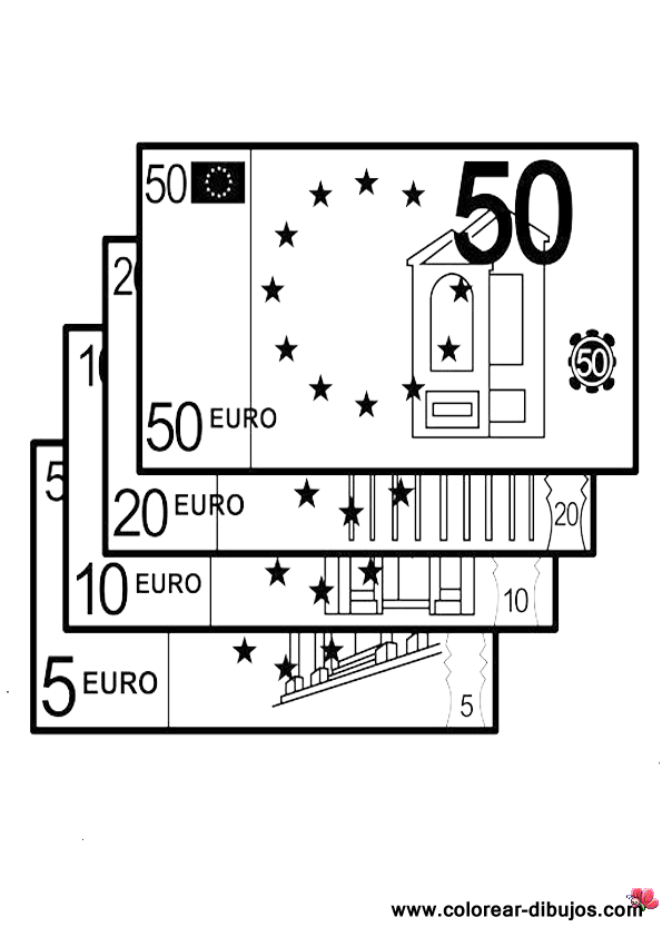 Billetes de euros para colorear | Colorear dibujos