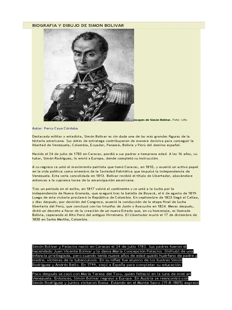 Biografia y Dibujo de Simon Bolivar | PDF | Agitación | Conflicto armado