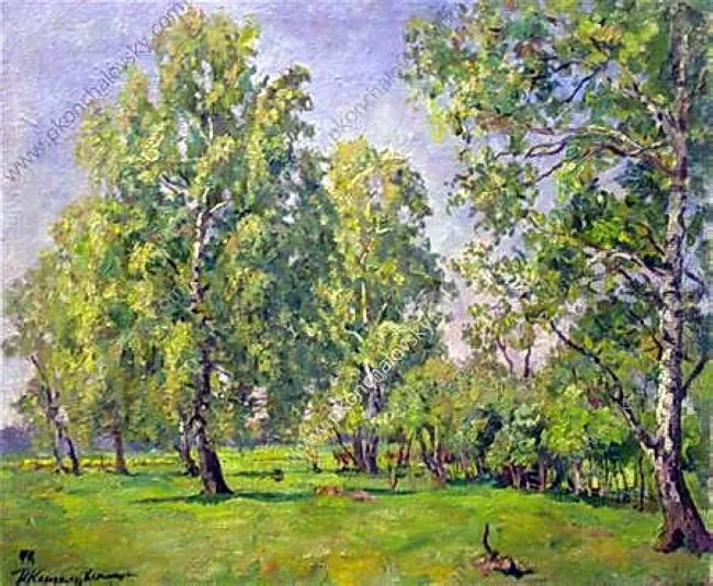 Birch árboles en primavera 1946 - Pintura al óleo