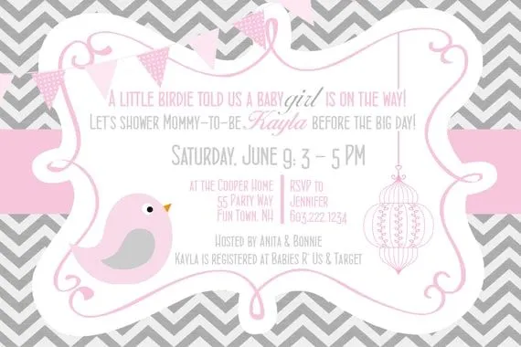 Birds Baby Shower Invitation Girl Pink por AsYouWishCreations4u