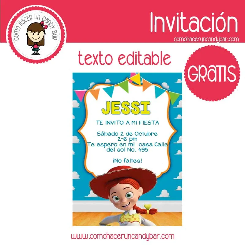 Blog de imprimibles gratis para tu fiesta - Invitación editable gratis:  Jessie Toys story