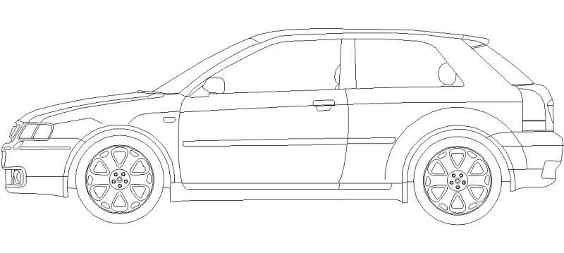 Bloques AutoCAD Gratis de Coche alzado lateral, Audi A3