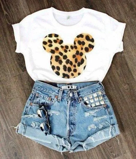 Blouse: shirt, disney, mouse, leopard print, print, shorts, top ...
