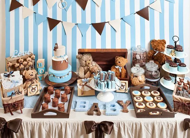 Blue and brown teddy bears Baby Shower Party Ideas