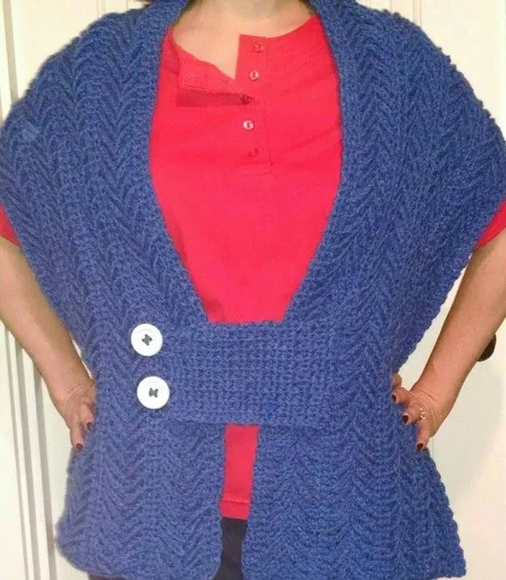 Blue Herringbone mantón patrón. Crochet abrigo por CrochetbyAShay