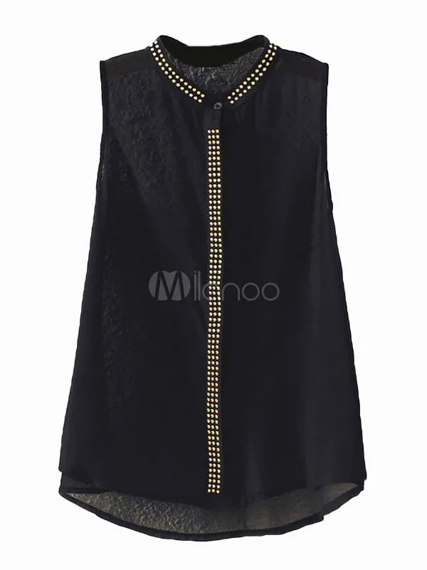 Blusa de chifón de color liso con tachuelas - Milanoo.com