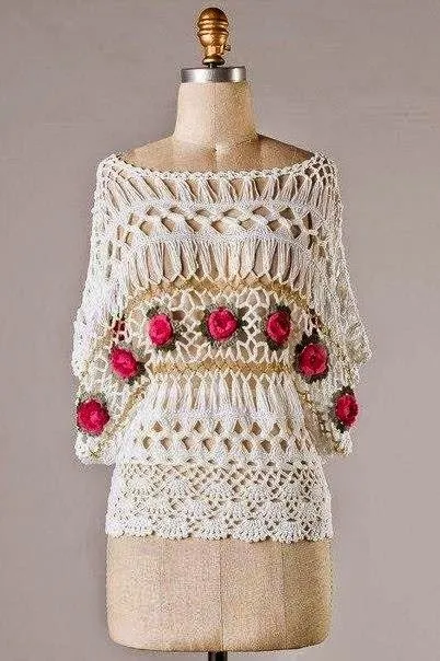 Blusa elegante tejida al crochet y horquilla | Crochet y Dos ...