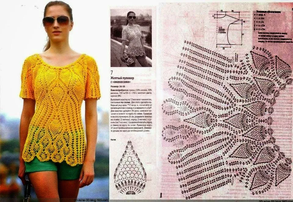 Blusa tejida con ganchillo - con patrones y diagramas | Crochet y ...
