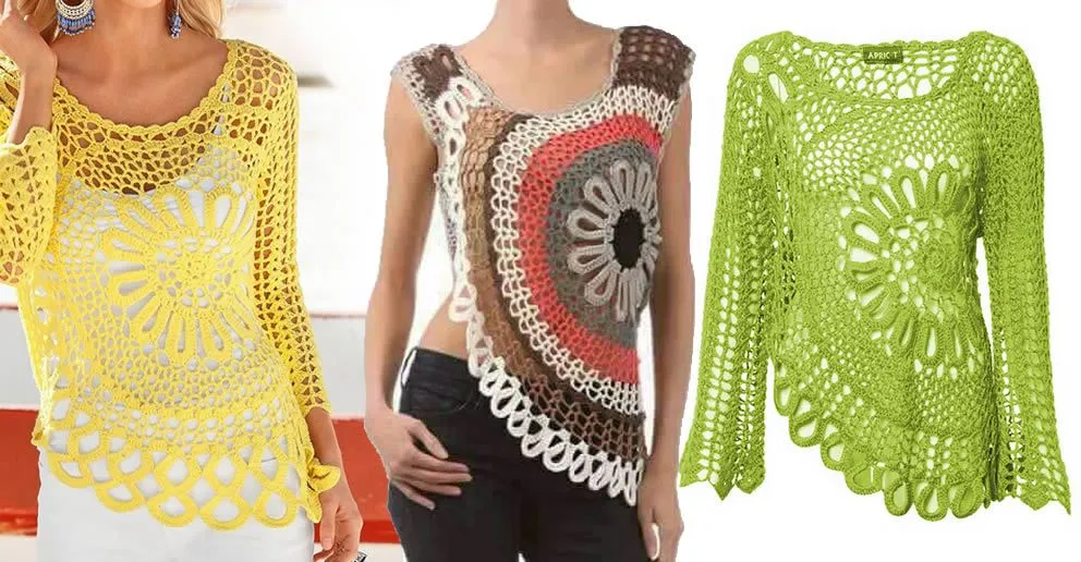 Blusa tejida a crochet con motivo circular - gráficos y vídeo paso a paso - DIVINO CROCHET Blusa tejida a crochet con motivo circular - gráficos y vídeo paso a paso - DIVINO CROCHET