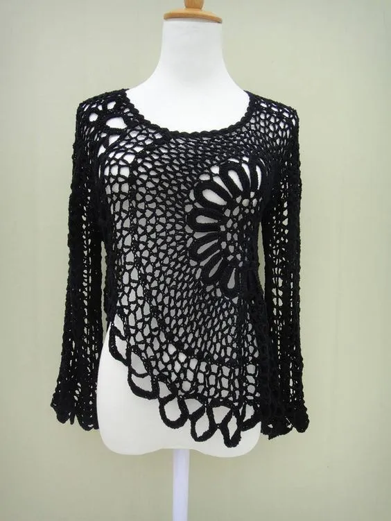 Blusa tejida a crochet con motivo circular - gráficos y vídeo paso a paso - DIVINO CROCHET Blusa tejida a crochet con motivo circular - gráficos y vídeo paso a paso - DIVINO CROCHET