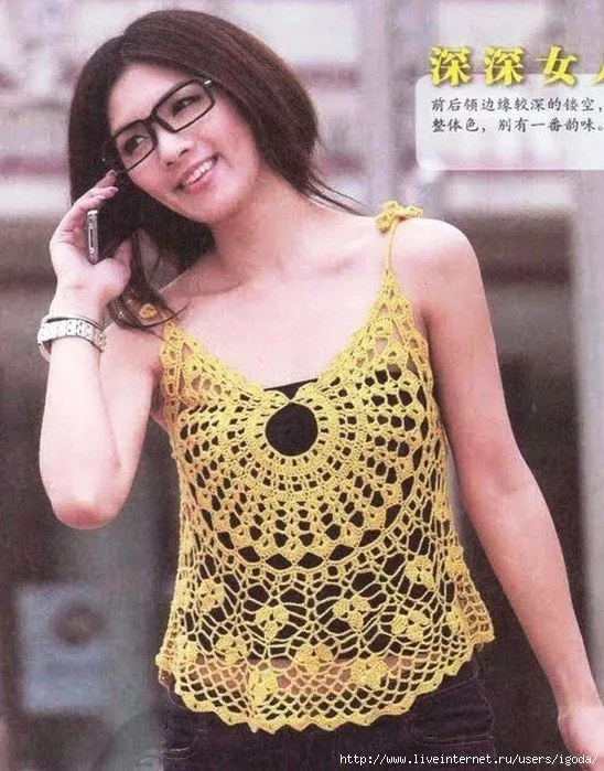 Blusas tejidas a crochet japonesas con esquemas - Imagui