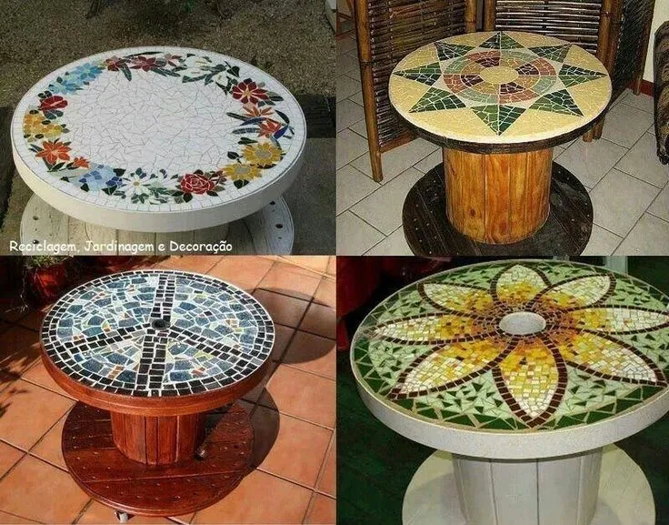 Bobinas usadas como mesas con mosaicos | Mosaicos | Pinterest ...