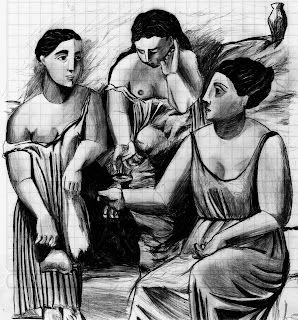 boceto. Tres mujeres en la fuente de Pablo Picasso (1921). Lapicero sobre papel (2010).